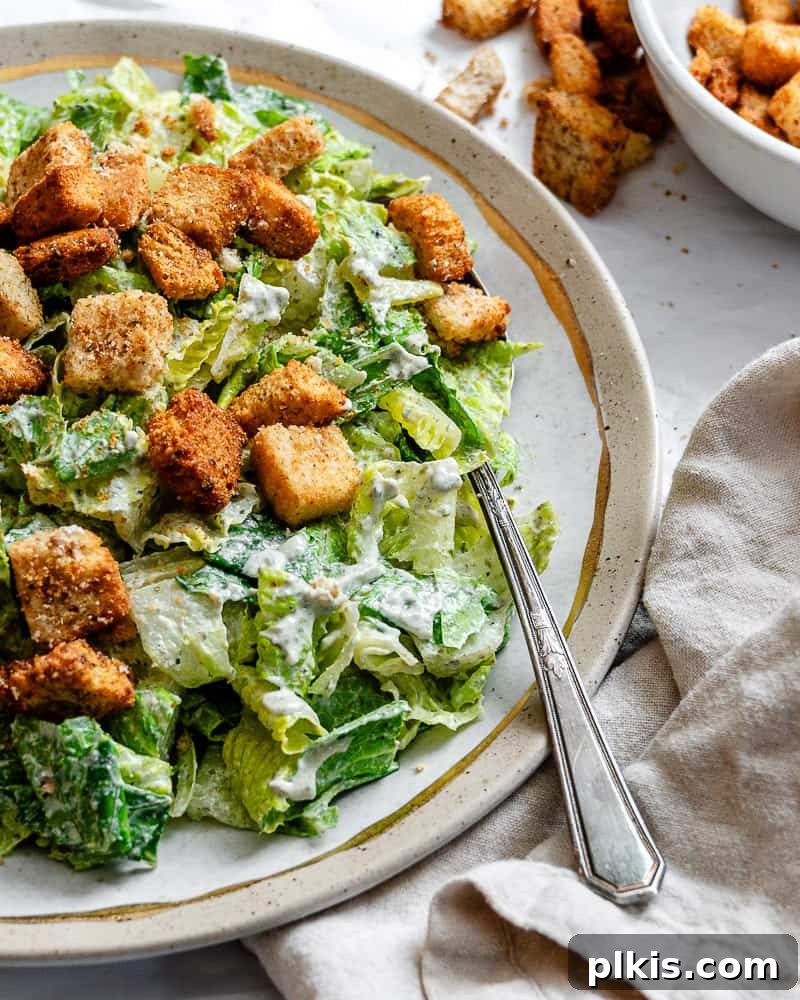 Ultimate Vegan Caesar 12 completed Vegan Caesar Salad plated