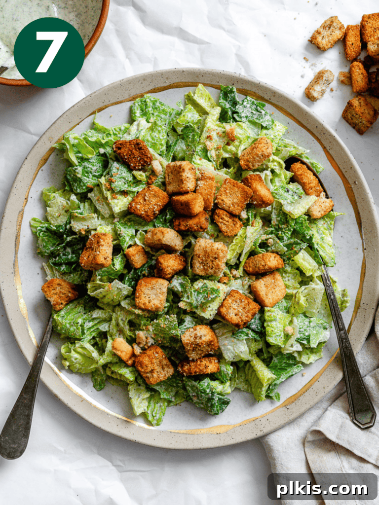 Ultimate Vegan Caesar 9 completed Vegan Caesar Salad plated