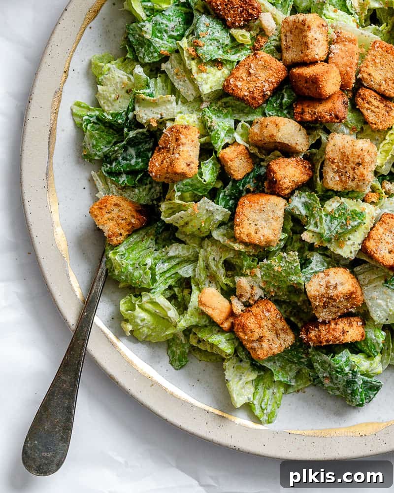 Ultimate Vegan Caesar 10 completed Vegan Caesar Salad plated