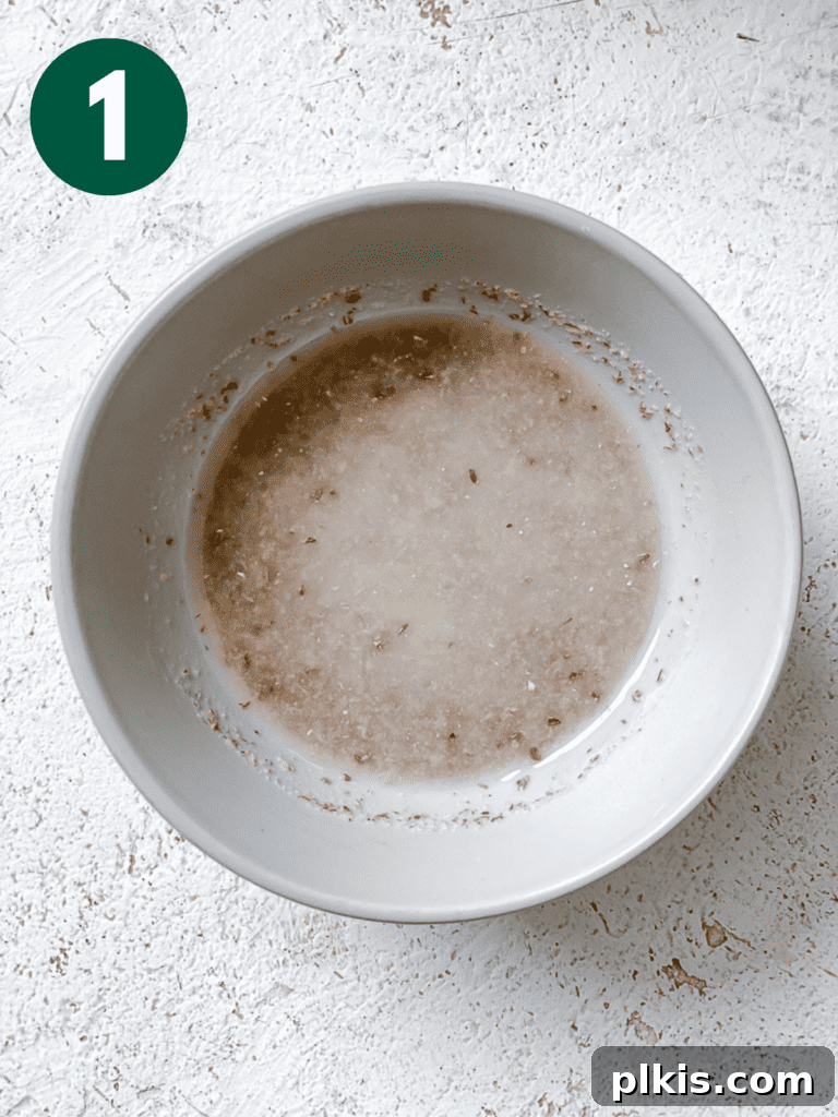 Simple Vegan Pancakes: Classic or Bite-Sized 4 process shot of flaxseed and water mixing in a bowl