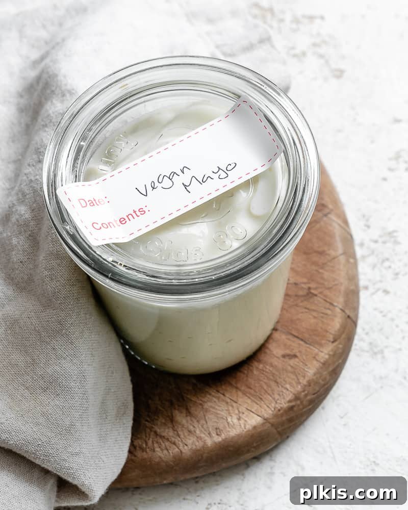 completed Healthy Vegan Mayonnaise [Oil-Free] in a storage container
