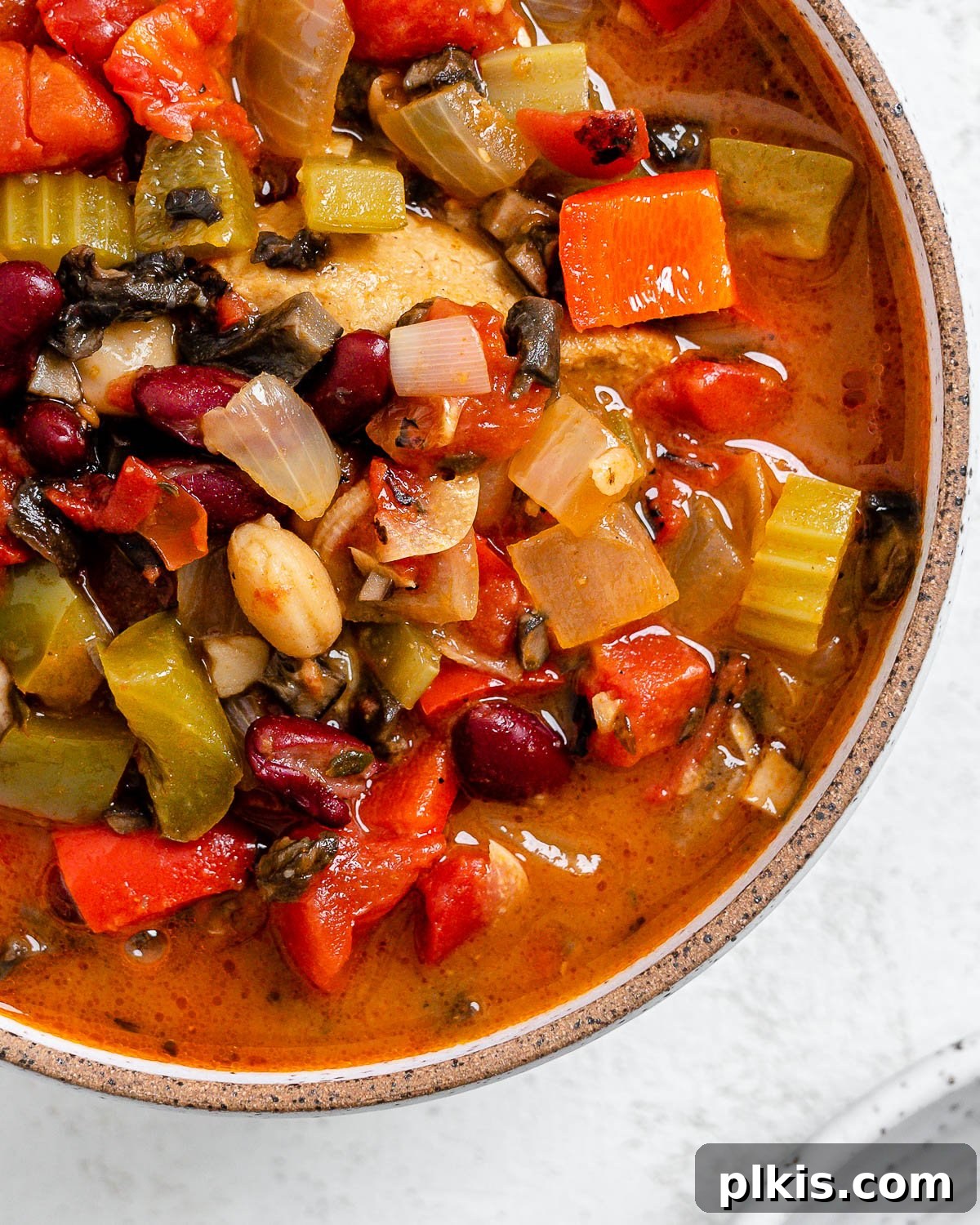 Hearty Plant-Based Gumbo 18 completed vegan gumbo in a white bowl against a clean white background