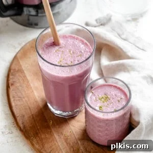 completed Easy Raspberry Smoothie in glasses