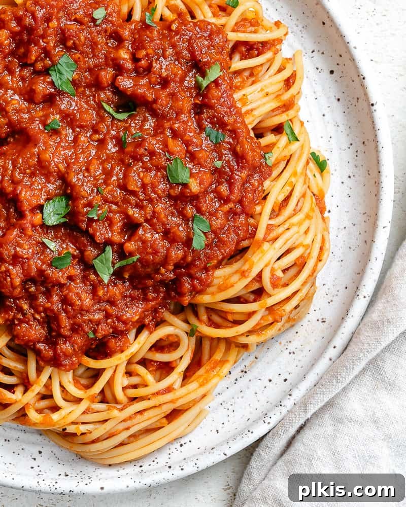 Vibrant Vegan Marinara 12 completed Vegan Spaghetti Sauce on a plate of pasta