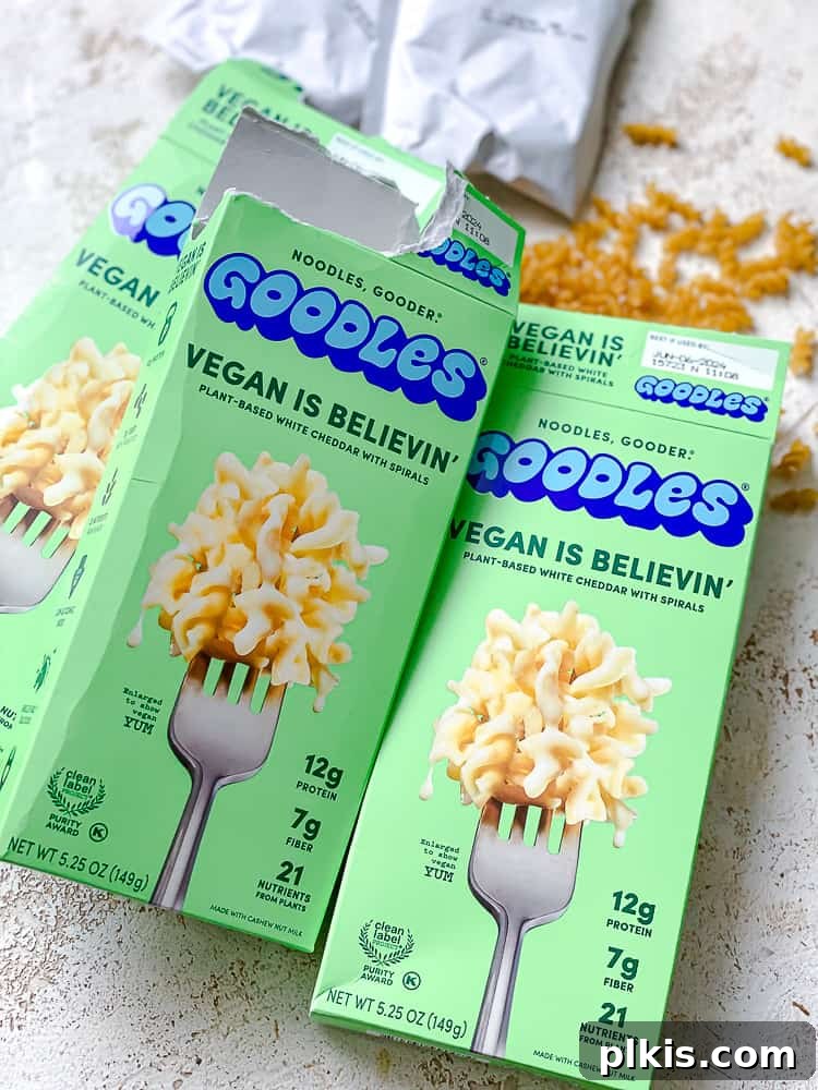 Elevate Your Boxed Mac and Cheese 4 two boxed of Goodles Vegan Mac and Cheese on a white surface