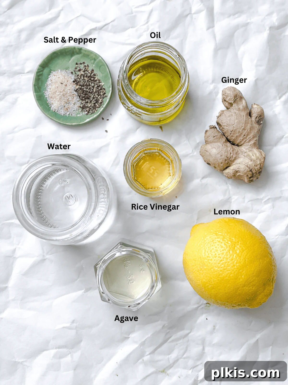 Vibrant Ginger Dressing 3 ingredients for Ginger Salad Dressing on a white surface