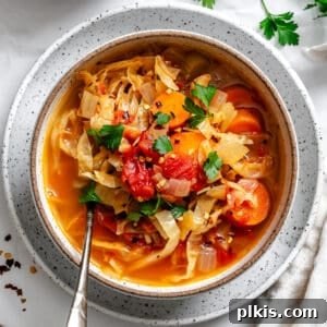 completed Vegan Cabbage Soup [Stove, IP, Crockpot] in a bowl