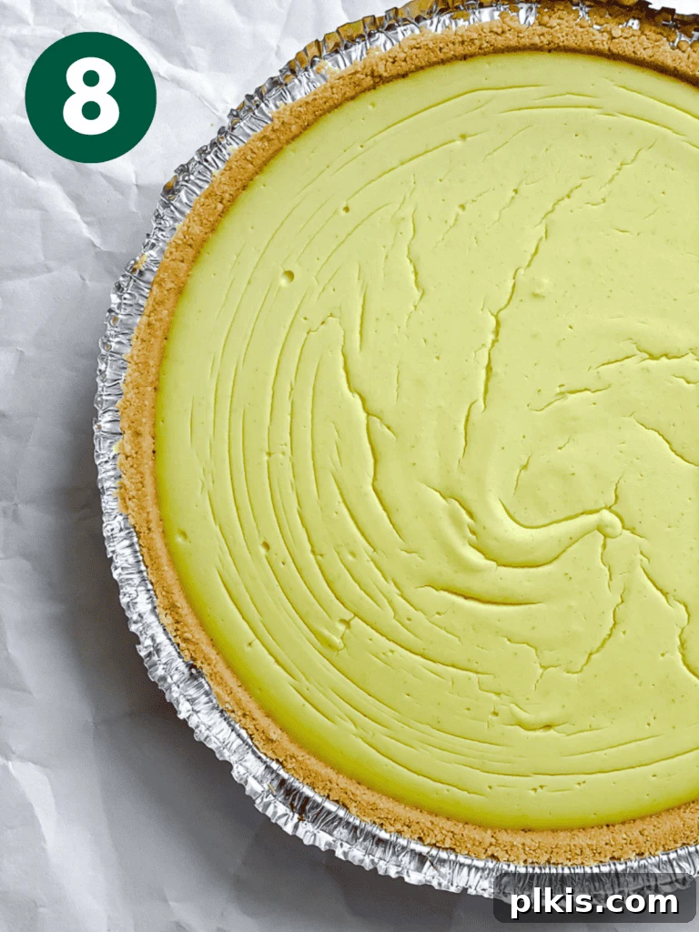 Effortless Zesty Vegan Key Lime Pie 11 Process shot showing the filled pie ready for refrigeration.