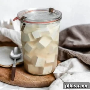 Completed Tofu Feta Cheese in a jar