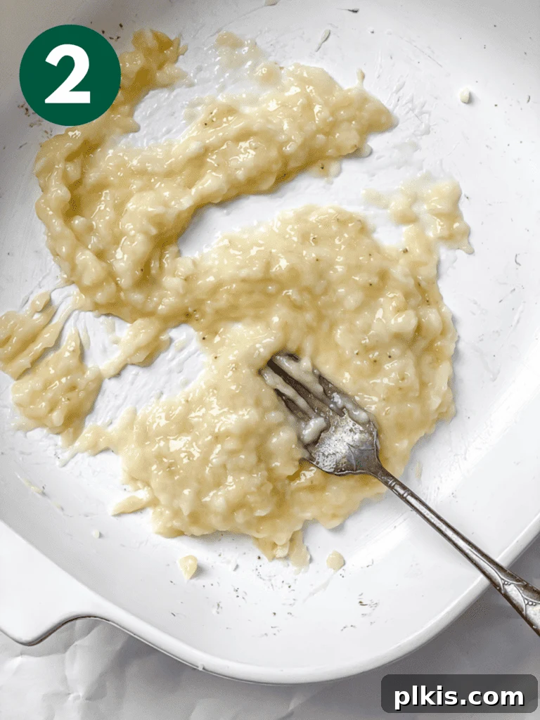 Decadent Chocolate Baked Oats: Smooth or Hearty 5 Process shot of mashed bananas in a baking dish