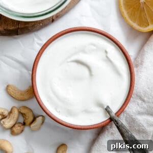 Silky Cashew Cream 10 creamy white cashew cream in a small bowl.