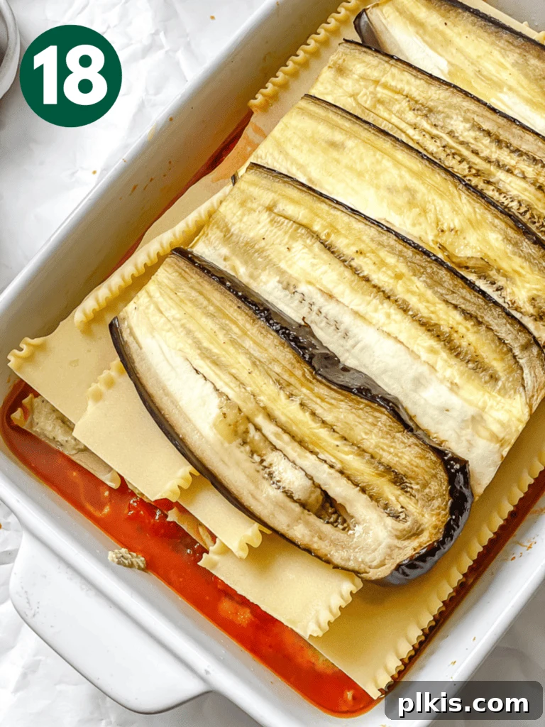 Hearty Vegan Eggplant Lasagna 21 Remaining roasted eggplant slices forming the top vegetable layer of the lasagna.