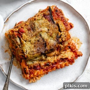 Hearty Vegan Eggplant Lasagna 27 completed Vegan Eggplant Lasagna on plate
