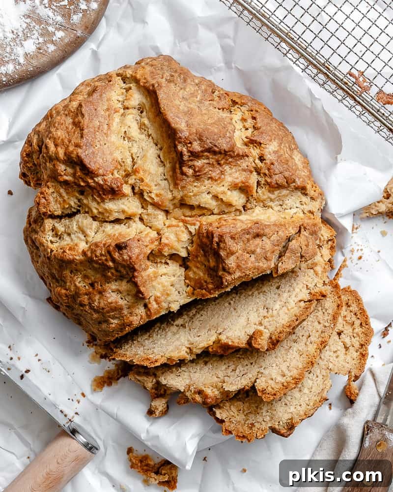 Plant-Powered Irish Soda Bread 20 Completed Vegan Irish Soda Bread on a white surface, ready to be served.