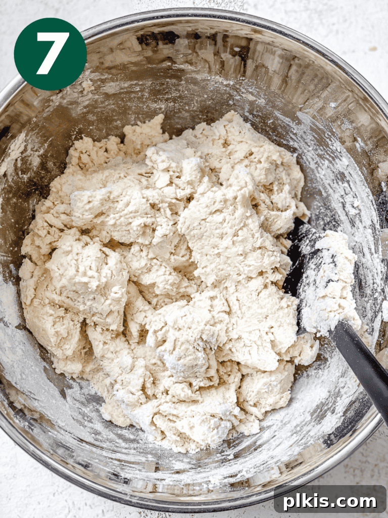 Plant-Powered Irish Soda Bread 10 Process shot showing all ingredients mixed into a sticky, shaggy dough.