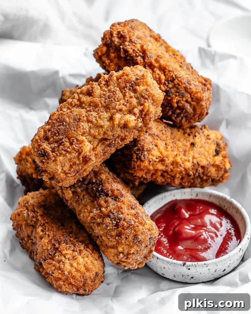 Crispy Tofu Chicken 2 completed Tofu Fried Chicken on a white surface, showcasing its golden, crispy texture