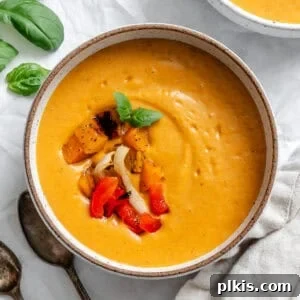 completed Butternut Squash Red Pepper Soup in a bowl