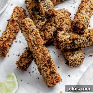 completed Vegan Fish Sticks on a white surface