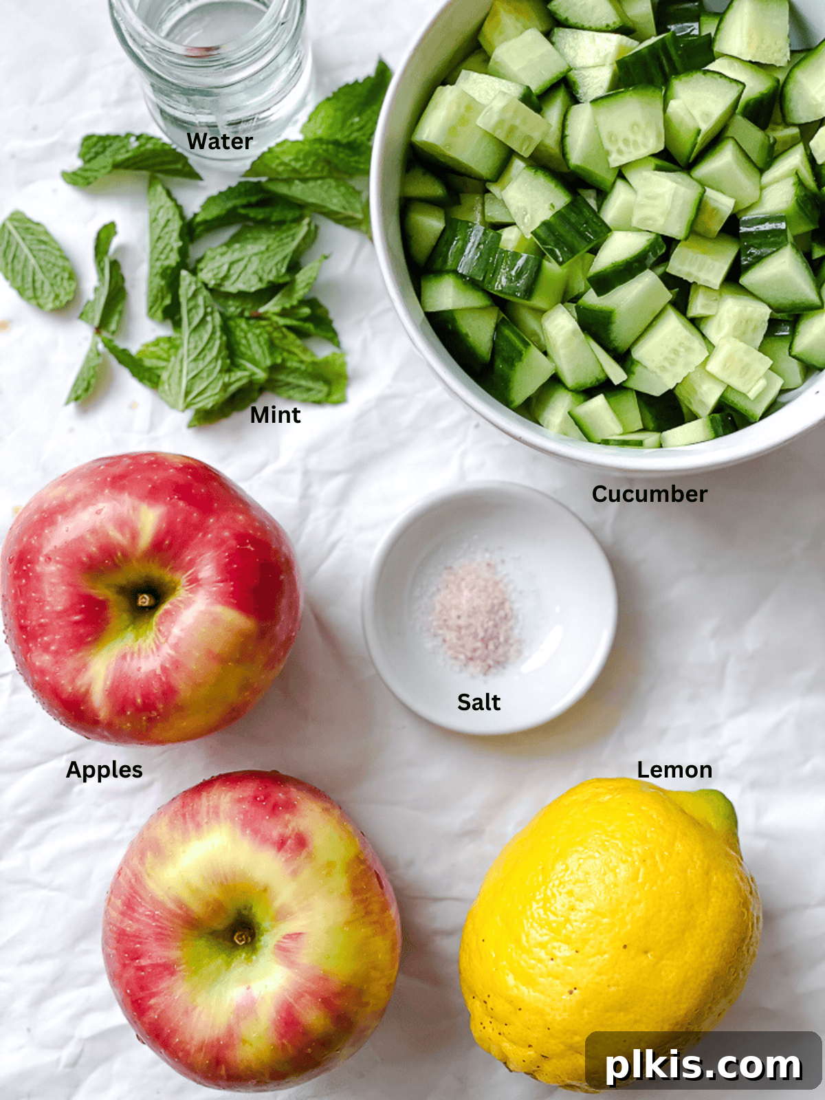 Zesty Apple Cucumber Delight 3 ingredients for Apple Cucumber Salad measured out