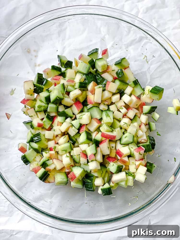 Zesty Apple Cucumber Delight 8 process shot of mixing ingredients together in bowl
