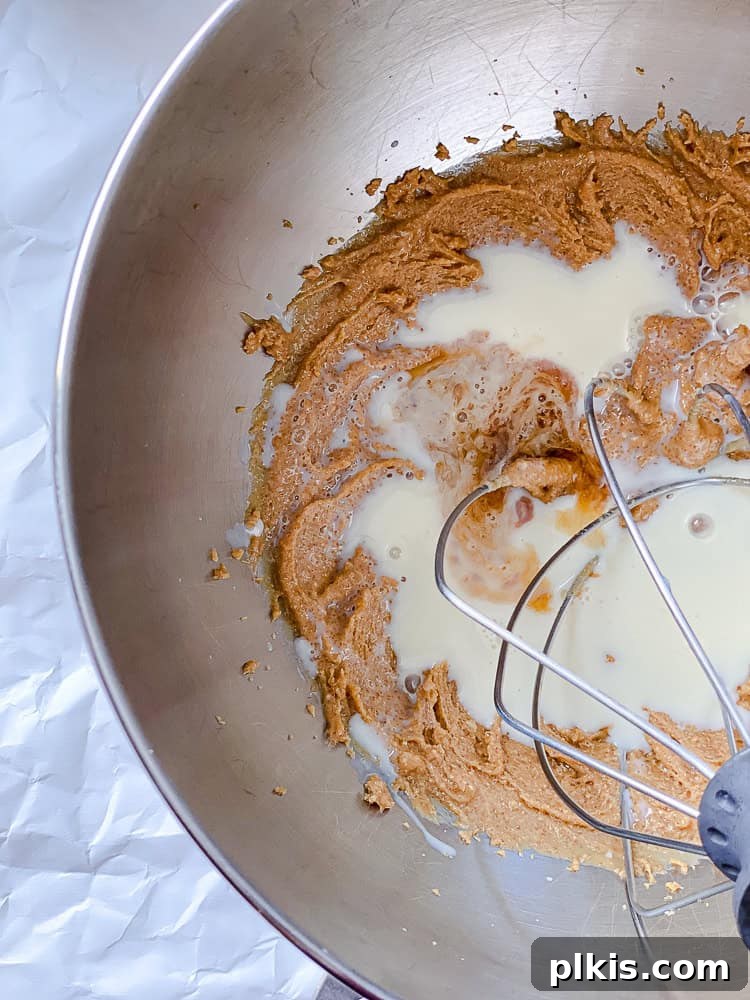 Plant-Based Peanut Butter Perfection 5 process shot showing mixing ingredients in bowl