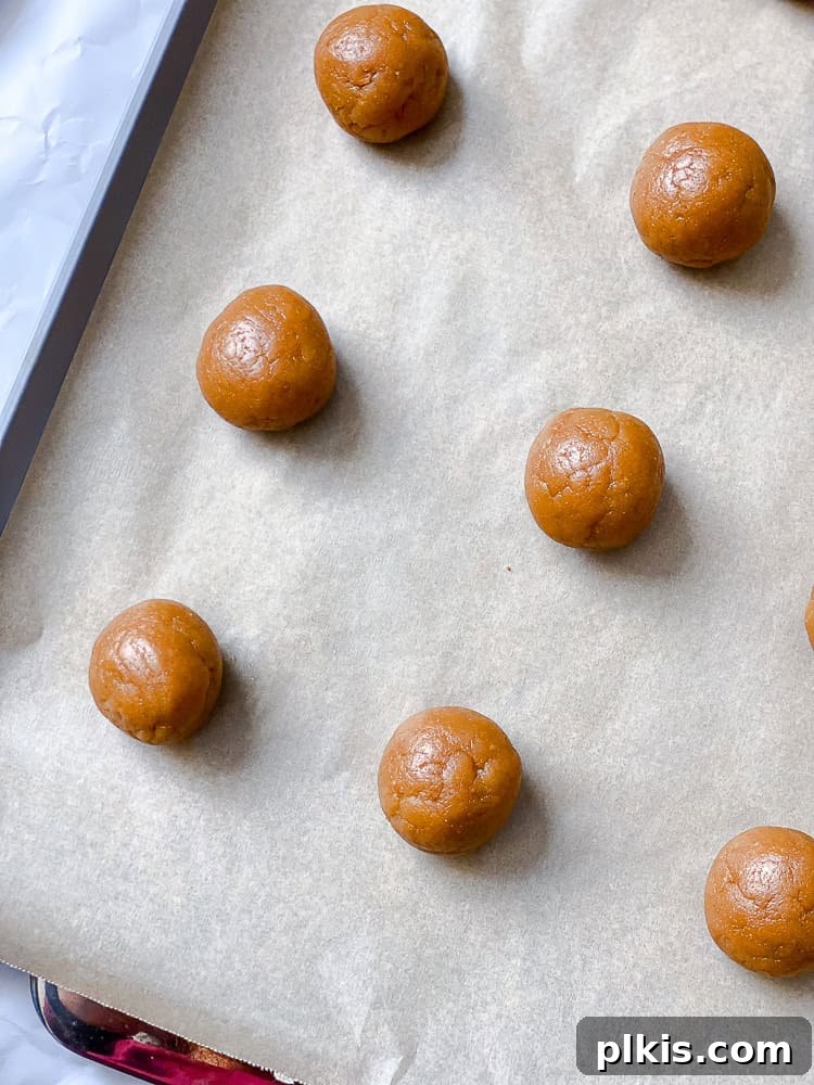 Plant-Based Peanut Butter Perfection 7 process shot showing balls of dough on baking sheet