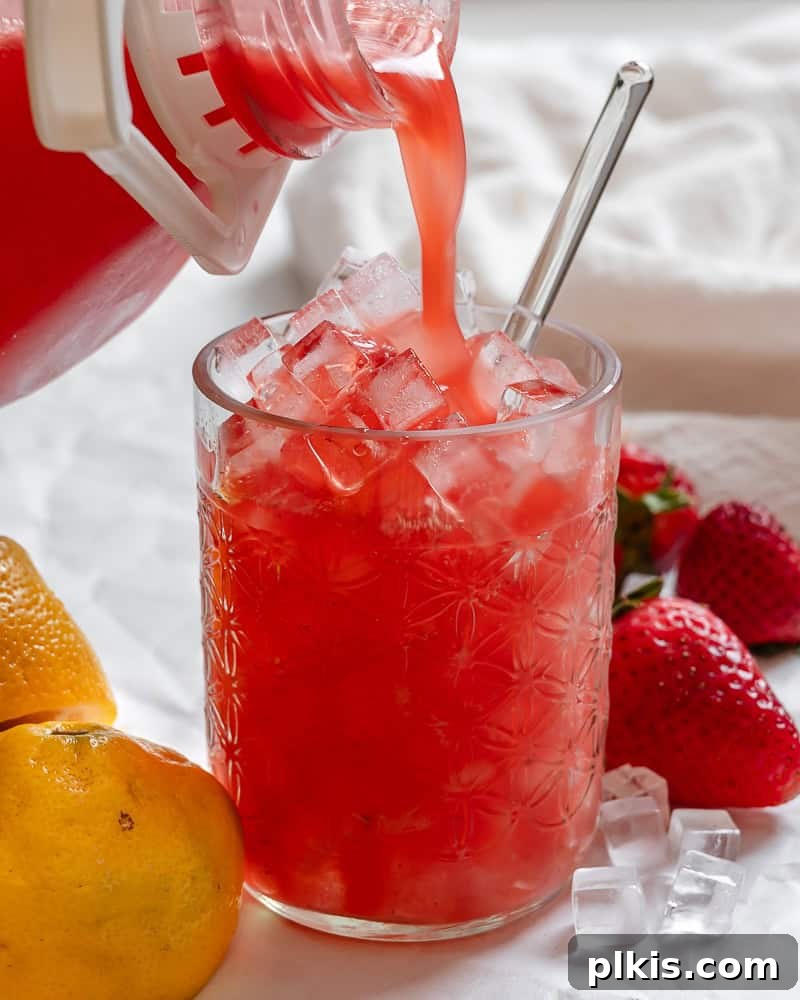 Effortless Strawberry Lemonade in Minutes 2 A refreshing glass of homemade Fresh Strawberry Lemonade, garnished with fresh strawberries and lemon slices, ready to be enjoyed.