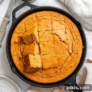 completed Sweet Potato Cornbread in skillet