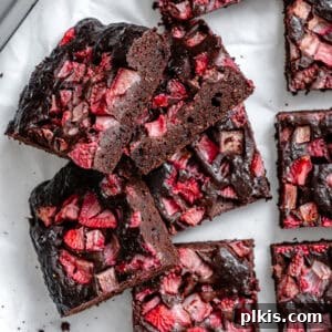 Completed Strawberry Brownies on white surface