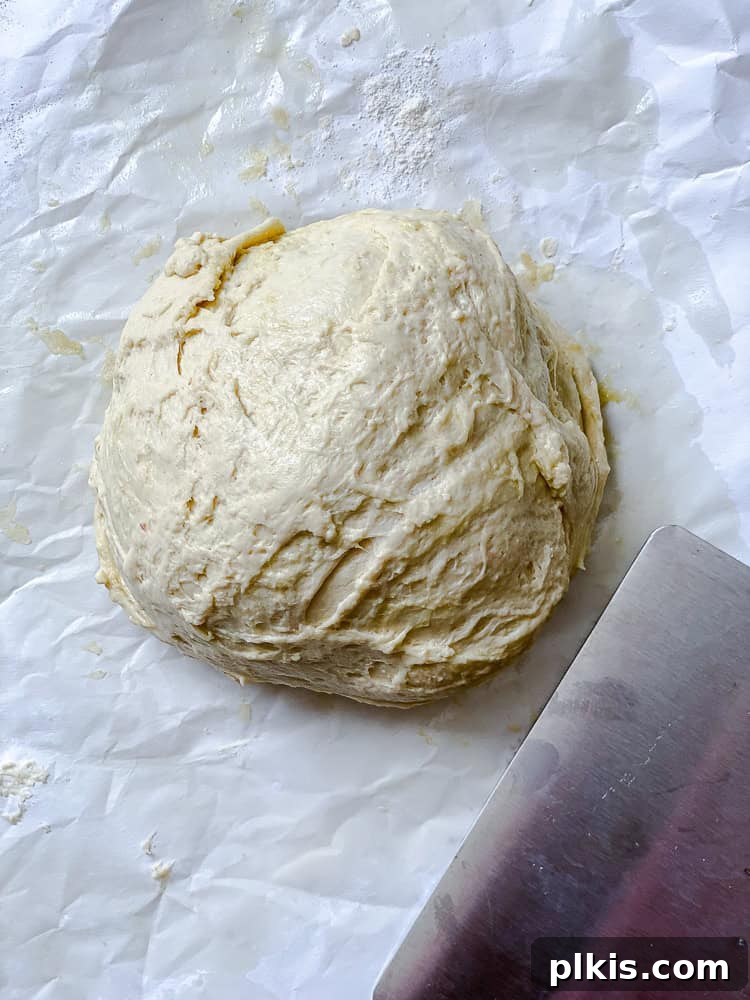 Fluffy Vegan Naan 11 A perfectly rounded, risen ball of vegan naan dough, ready for shaping.