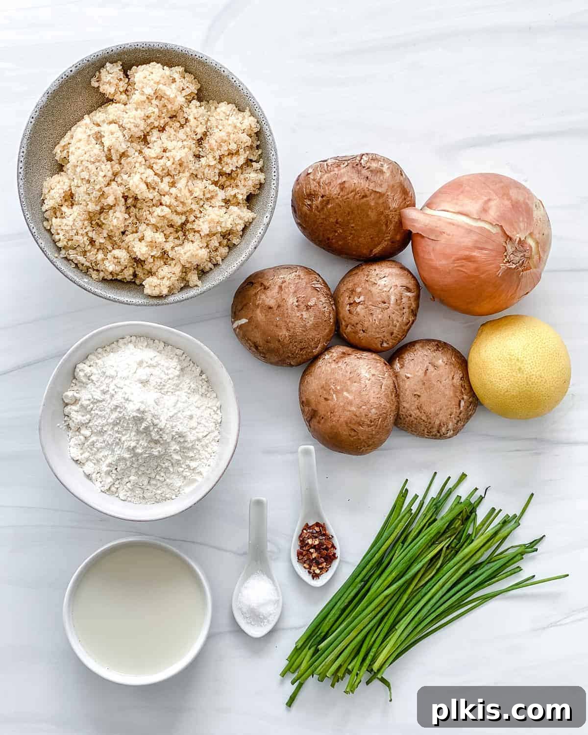 Crispy Quinoa Bites 3 Quinoa Tater Tots Ingredients on a white surface