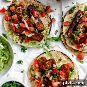 Speedy Tempeh Tacos 8 completed Easy Tempeh Tacos on a white surface