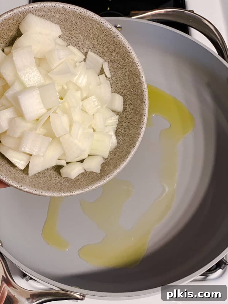 Filipino Pancit Bihon Noodles 5 process shot of adding onions to pan