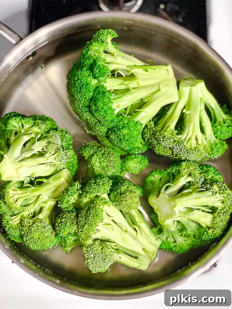 Creamy Broccoli Pasta 4 process shot showing broccoli in pot