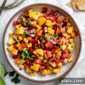completed Easy Peach Salsa in a bowl