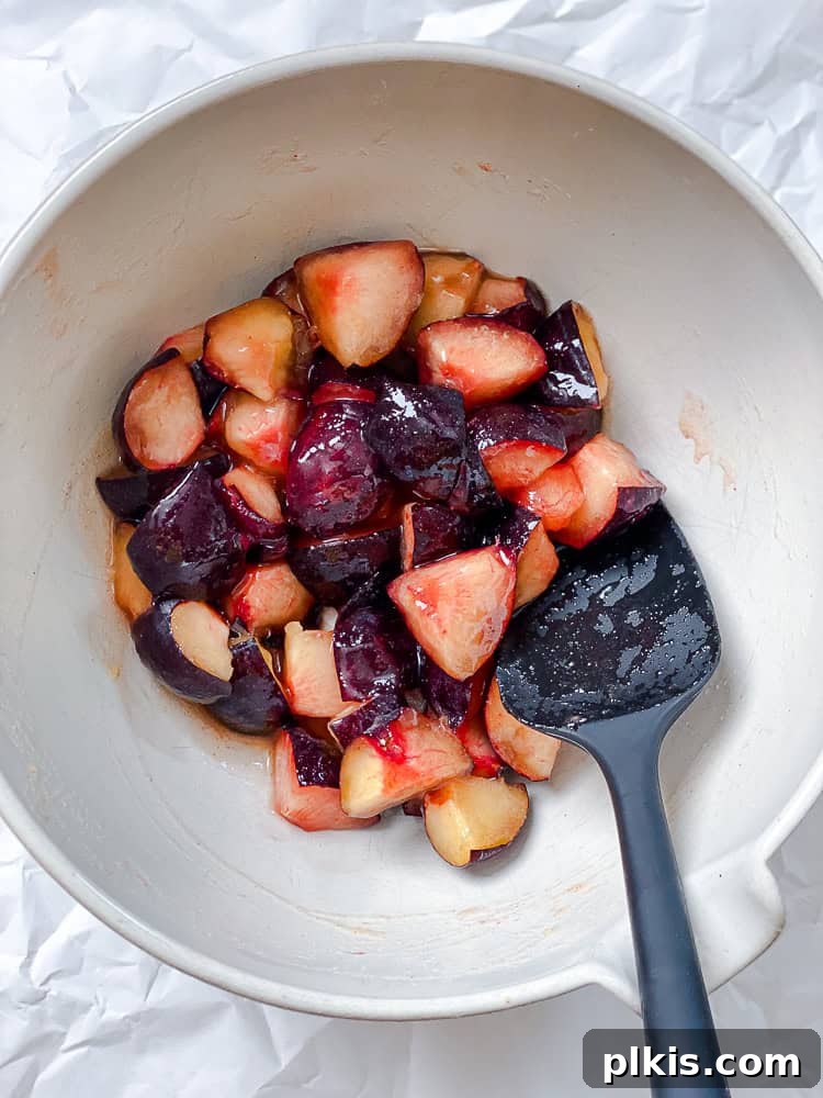 Effortless Plum Perfection 4 process shot showing mixing plum mixture in bowl