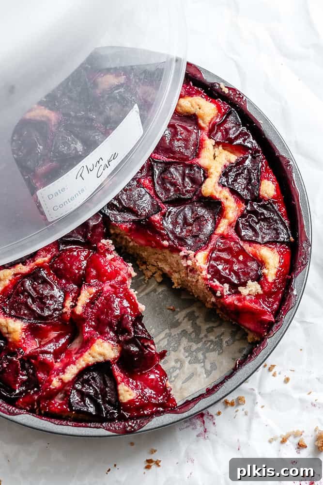 Effortless Plum Perfection 10 completed Easy Plum Cake in a storage container