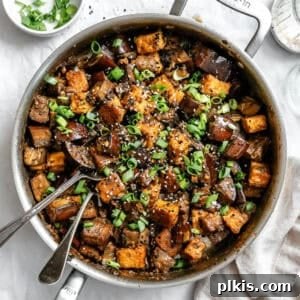 completed Sticky Eggplant and Tofu [Bake + Stir-Fry] on a plate