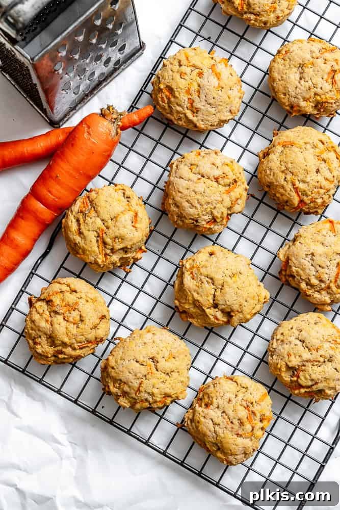 Spiced Carrot Cake Cookies 2 Completed Carrot Cake Cookies (Vegan) on a cooling rack, looking moist and delicious.