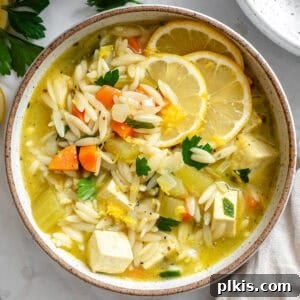 completed Lemon Orzo Soup in a bowl