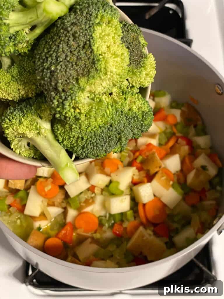Velvety Vegan Broccoli Bliss 12 process shot of broccoli being added to pot