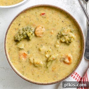 completed Cream of Broccoli Soup against a white background