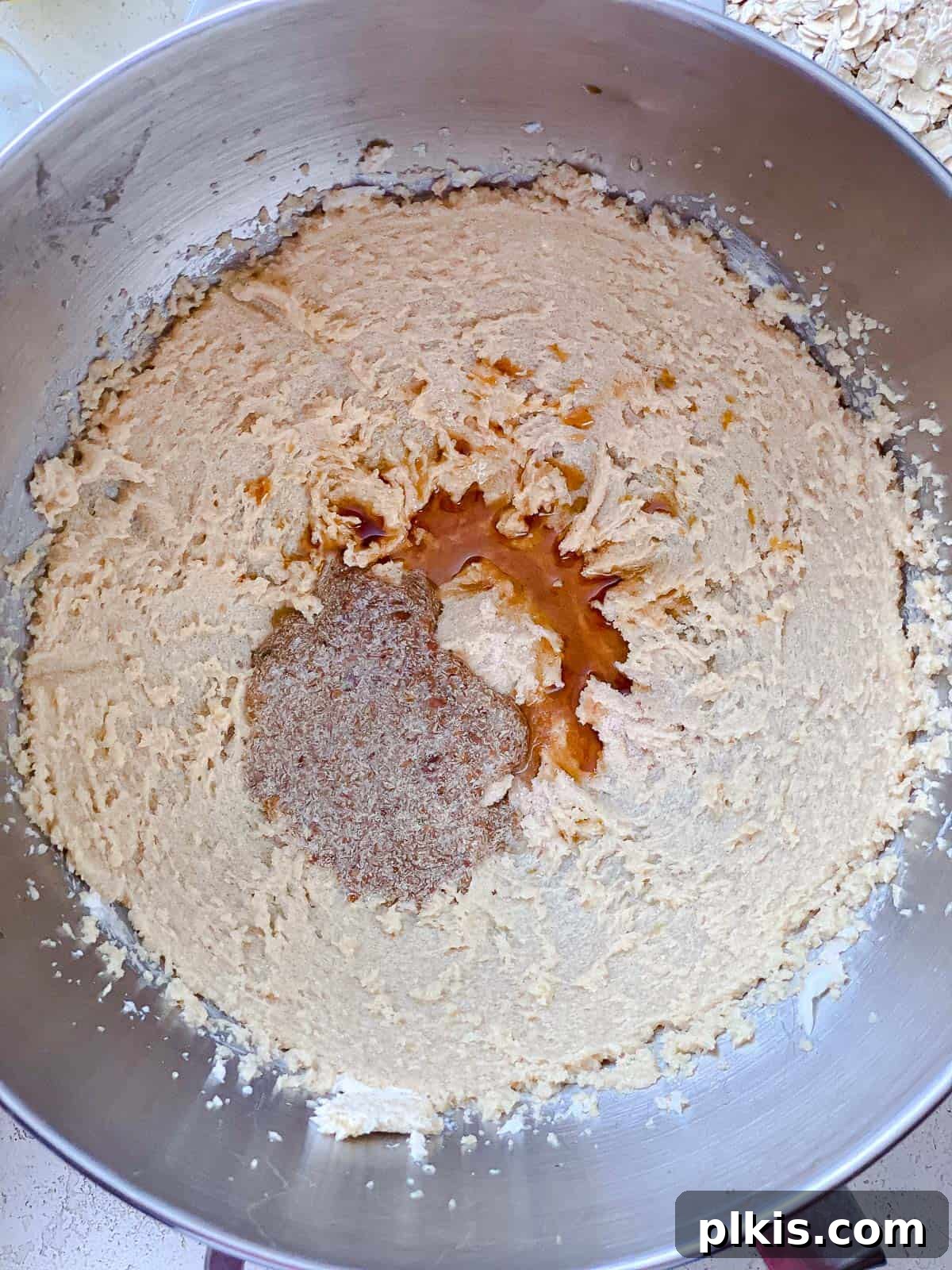 Dry Ingredients Bowl with dry ingredients (flour, baking soda, baking powder) ready to be mixed for cookies.