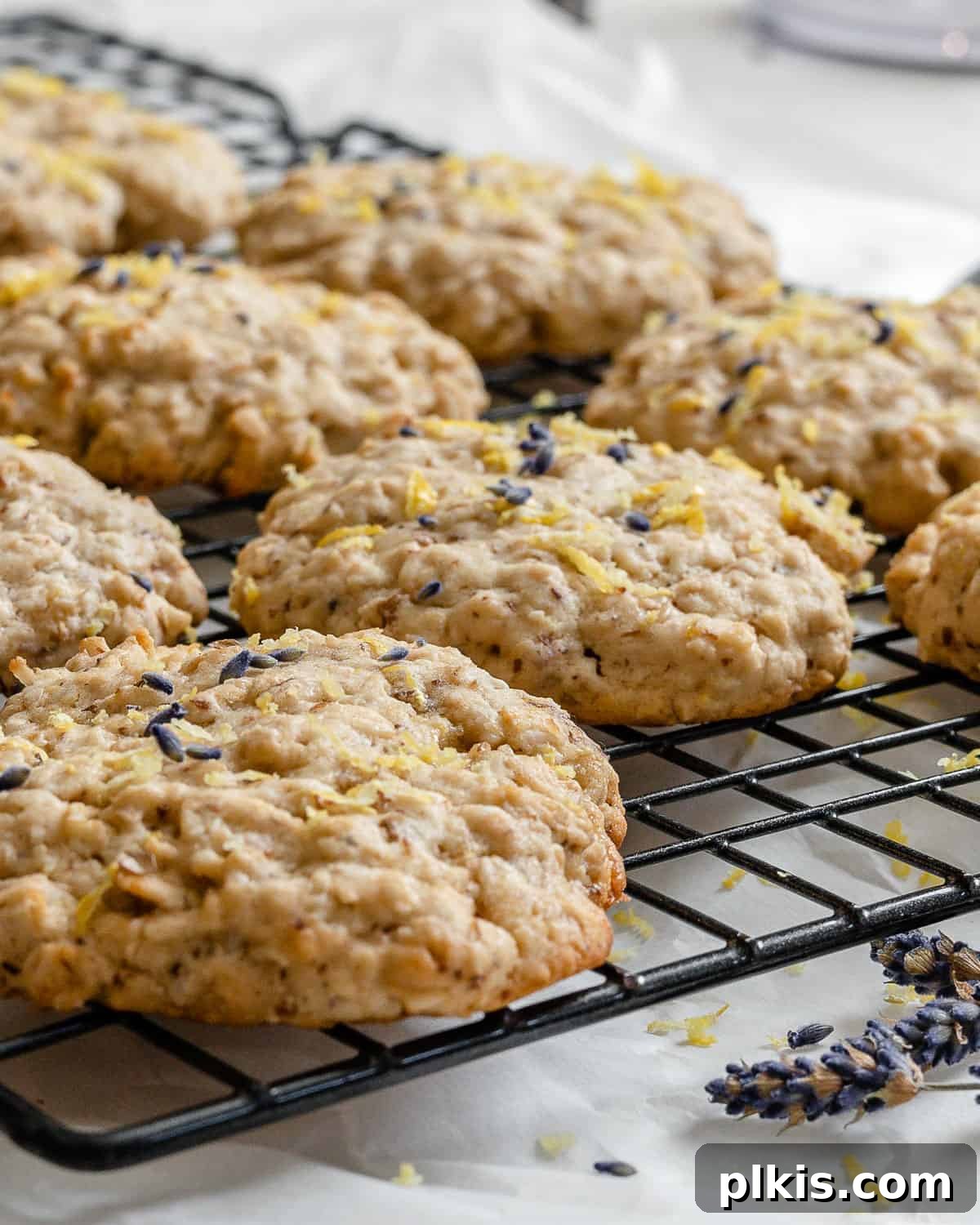 Perfect Lemon Lavender Cookies Finished lemon lavender cookies beautifully arranged on a cooling rack, ready for serving.