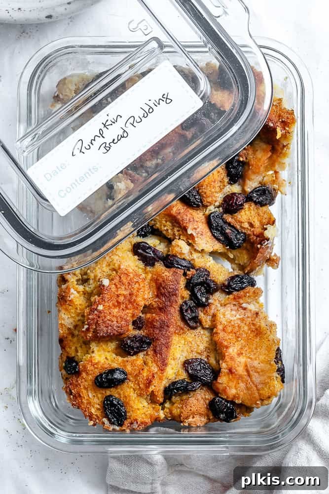 Cozy Pumpkin Spice Pudding 8 completed Pumpkin Bread Pudding in a storage dish