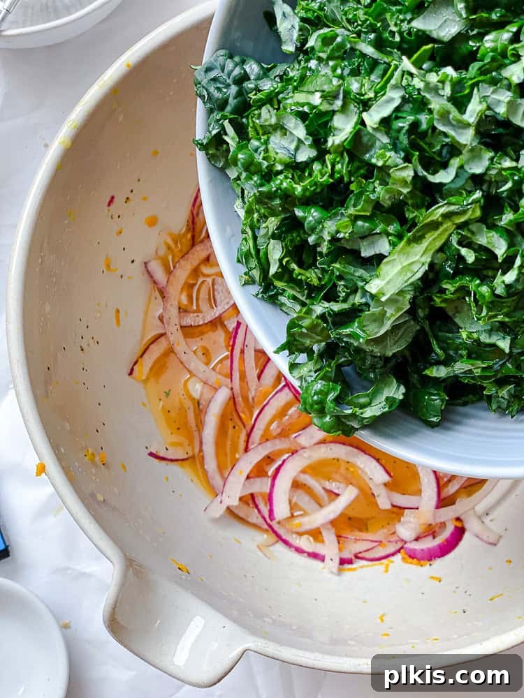 Zesty Kale Slaw Delight 5 process shot of adding kale to bowl
