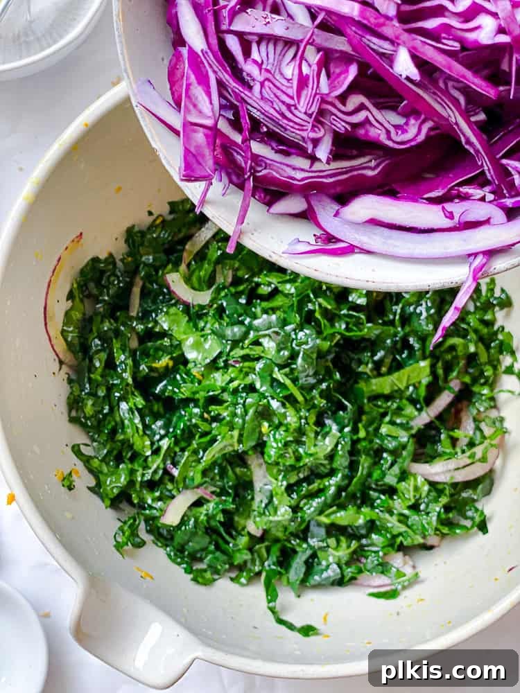 Zesty Kale Slaw Delight 6 process shot of adding onions to bowl