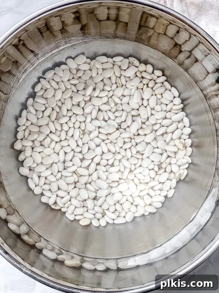 Creamy Plant-Based White Bean Chili 4 process shot showing white beans in a bowl