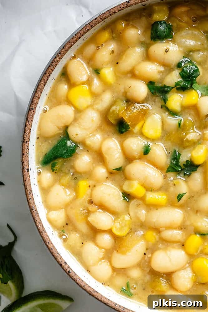 Creamy Plant-Based White Bean Chili 8 completed Vegan White Bean Chili in a bowl