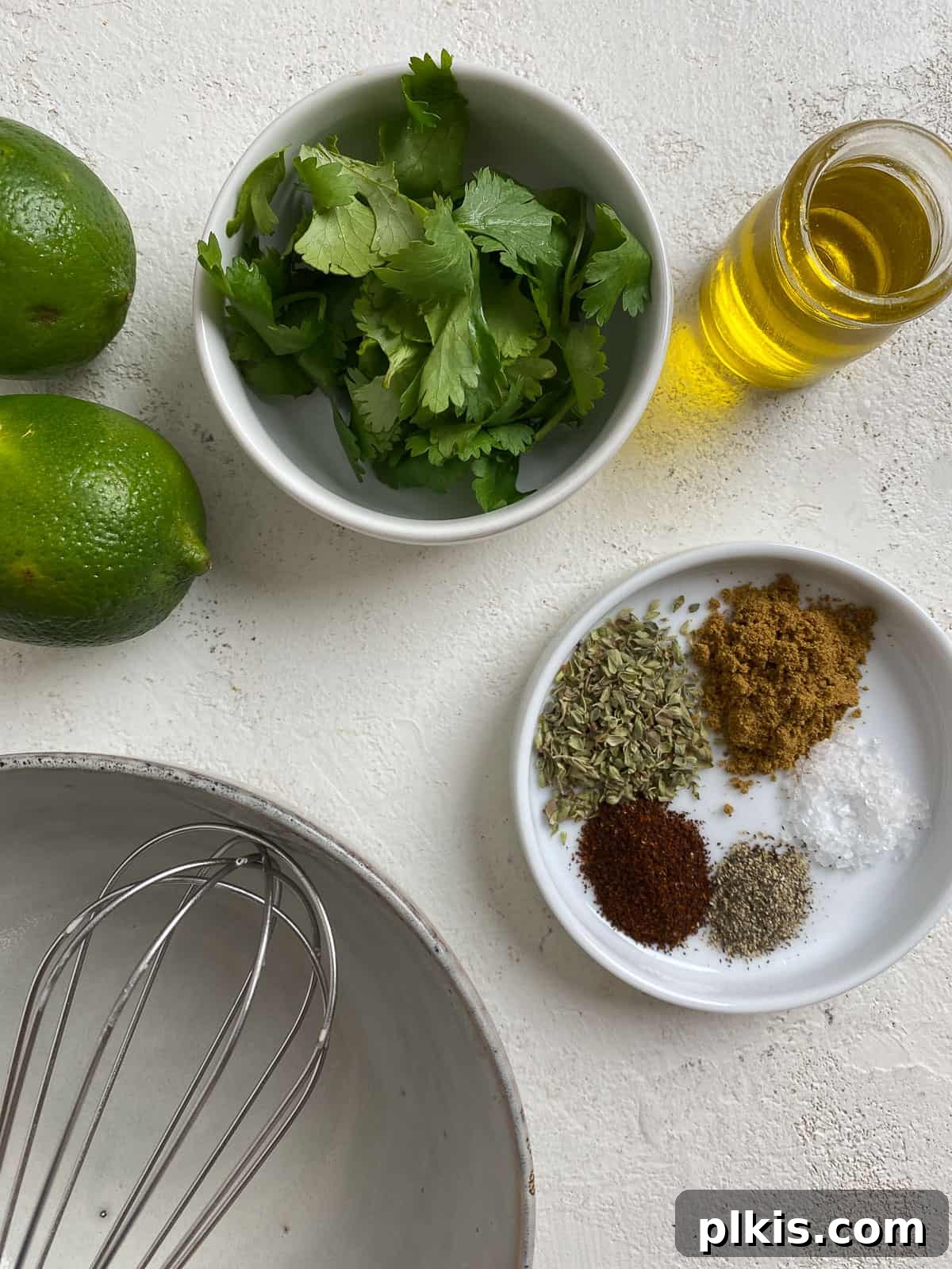 Sizzling Plant-Powered Fajitas 4 ingredients for Grilled Veggie Fajitas measured out against a white surface